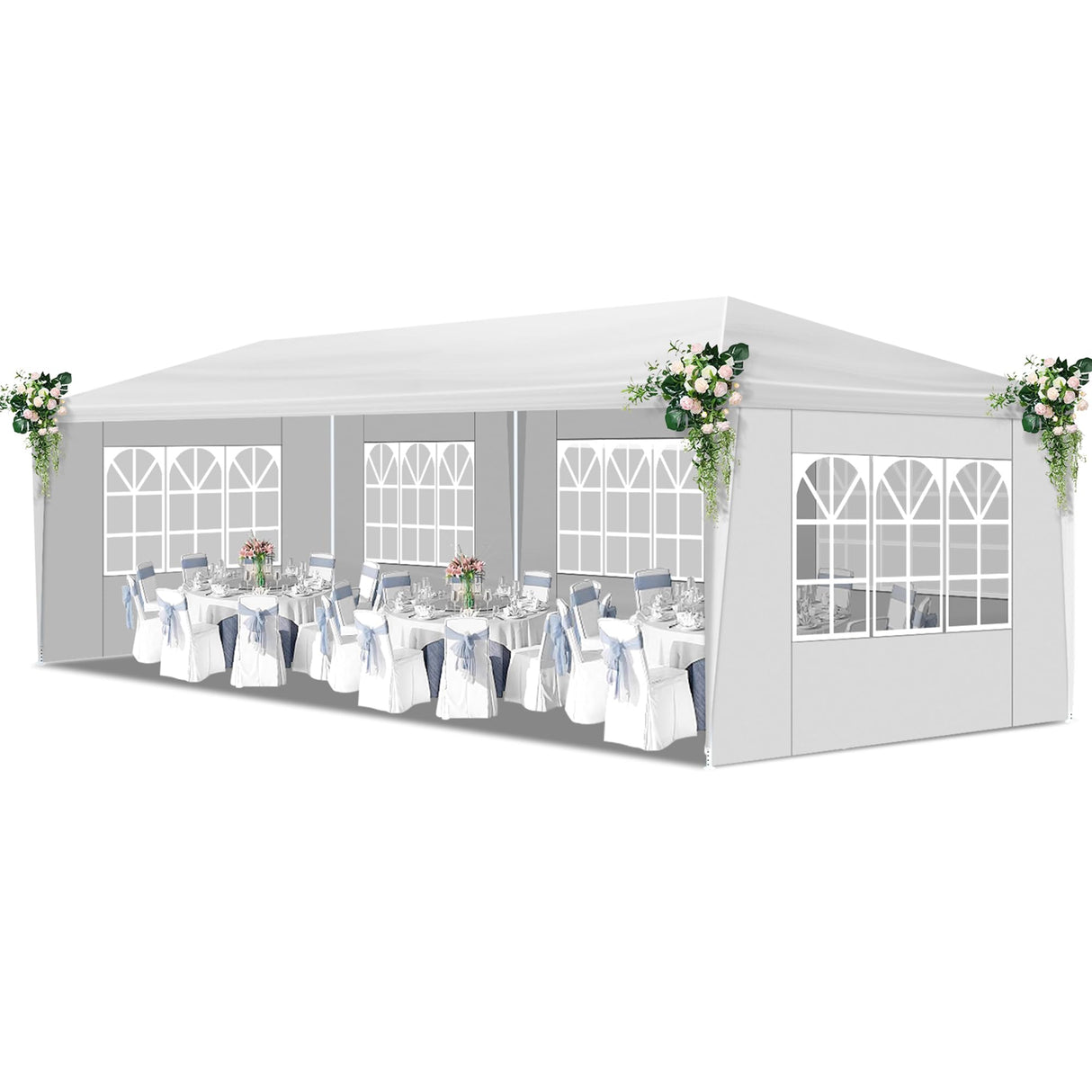 LIULINREST 10x30FT Outdoor Wedding Tents for Parties, Heavy Duty Canopy Event Tent with 5 Removable Sidewalls and Windows, Waterproof Gazebo Shelter for Weddings, BBQs & Events (White, 10X30FT-5Sides) LIULINREST