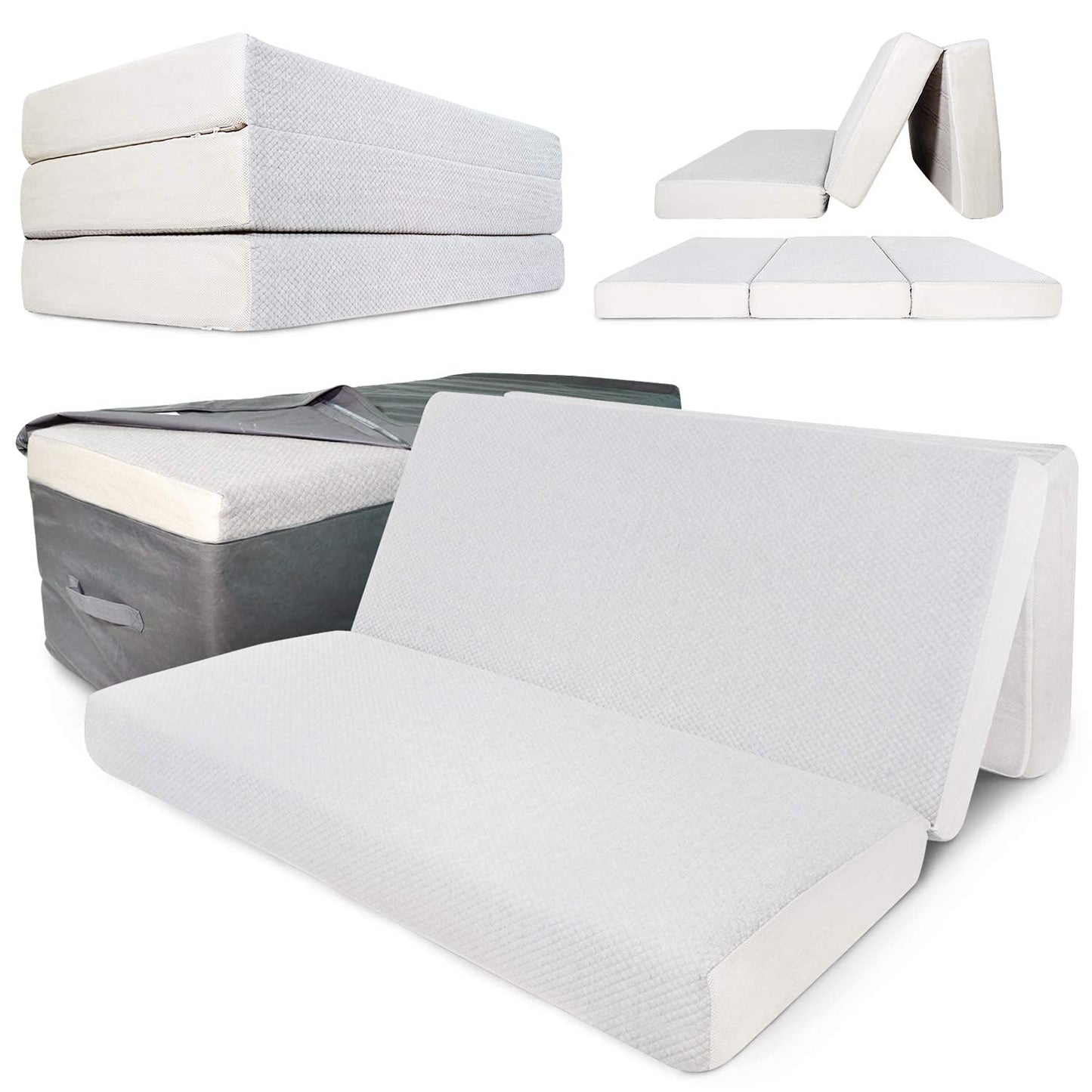 Portable Mattress - Folding Memory Foam Guest Fold Up Bed w/Case | Tri-Fold (6 Inch) Travel Away Floor, Futon & Camp Cot Topper for Fast Trifold Foldable (Fold-Up & Fold-Out) Sleep Comfort (Full)