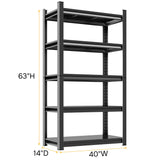 63''H Garage Shelving Heavy Duty Garage Storage Shelves, 3000LBS Capacity Adjustable 5 Tier Metal Industrial Shelf Unit for Kitchen, Utility Room, Warehouse and Basement, Black (14''Dx40''Wx63''H) ErgoNova