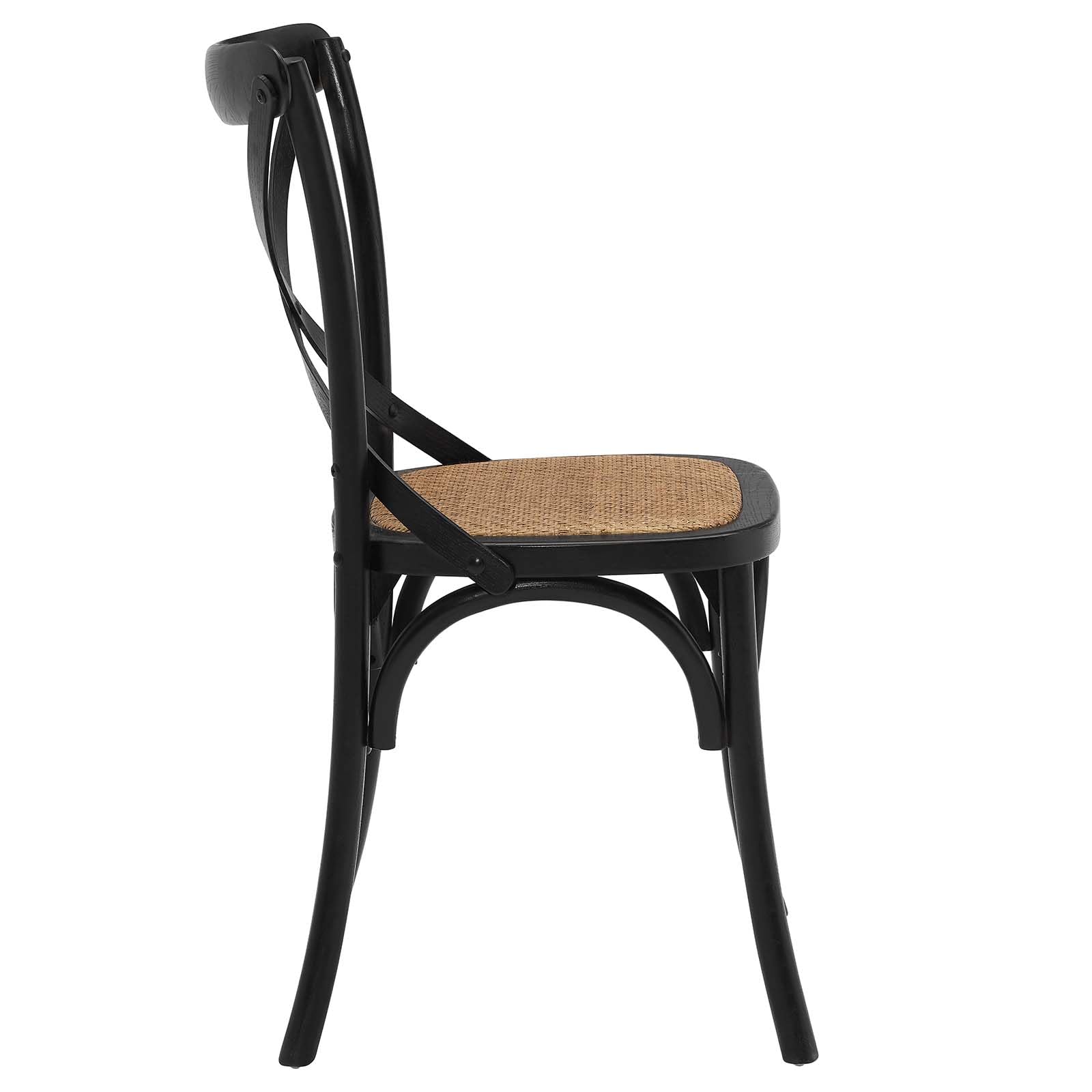 Modway Gear Rustic Modern Farmhouse Elm Wood Rattan Dining Chair in Black - WoodArtSupply