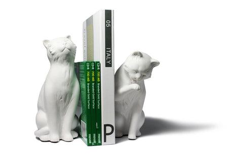 Danya B. Decorative Cat Bookend Set for Cat Lovers in White, Great Gift for The Feline Fan for Home or Office Bookcases, Display Shelves or for Pet Store Owner or Groomer Danya B