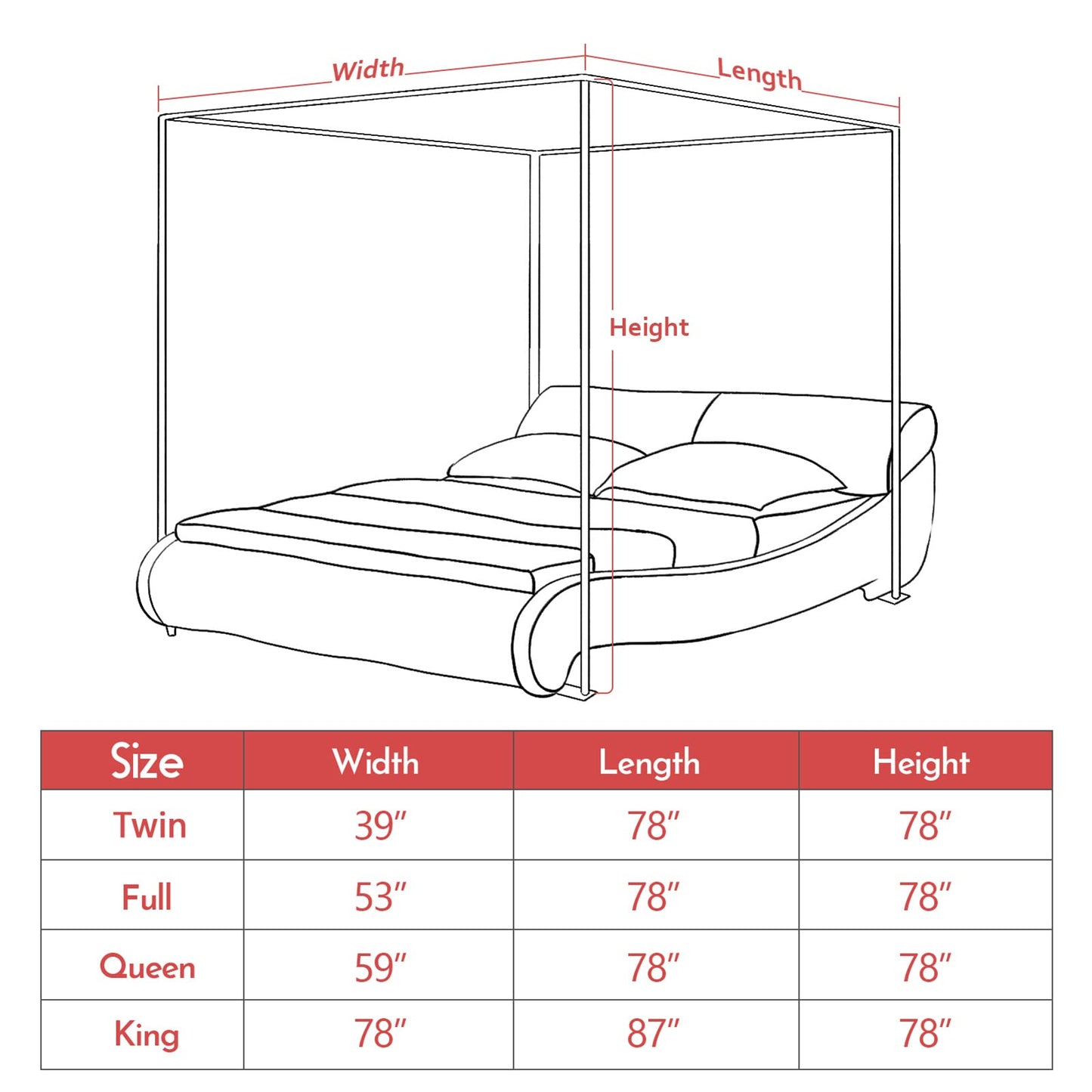 Foreate Canopy Bed Frame Stainless Steel King Size Bed Canopy Frame & Bed Poles, Fit for Four-Corner Bed and Mosquito Curtains, King (Silver)