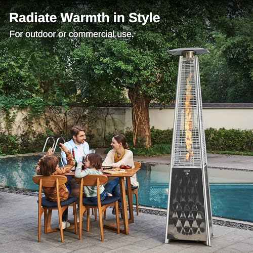 EAST OAK Pyramid Patio Heater, 48,000 BTU Outdoor Heater All Stainless Steel, Quartz Glass Tube Propane Heater for Commercial & Residential, Triple Protection System With Wheels, 2024 EAST OAK