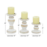 Deco 79 Wood Decorative Candle Holder Turned Style Candle Stand, Set of 3 Candlestick Holder 8", 6", 4"H, White Deco 79