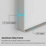 JISOSO Brushed Nickel Bathroom Mirror, 50x30 Inch Silver Metal Frame Mirror Wall Mounted, Rounded Rectangle Bathroom Vanity Mirror, Tempered Glass, Anti-Rust, Horizontal/Vertical JISOSO