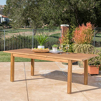 Christopher Knight Home Wilson Outdoor Expandable Acacia Wood Dining Table , Teak Finish - WoodArtSupply