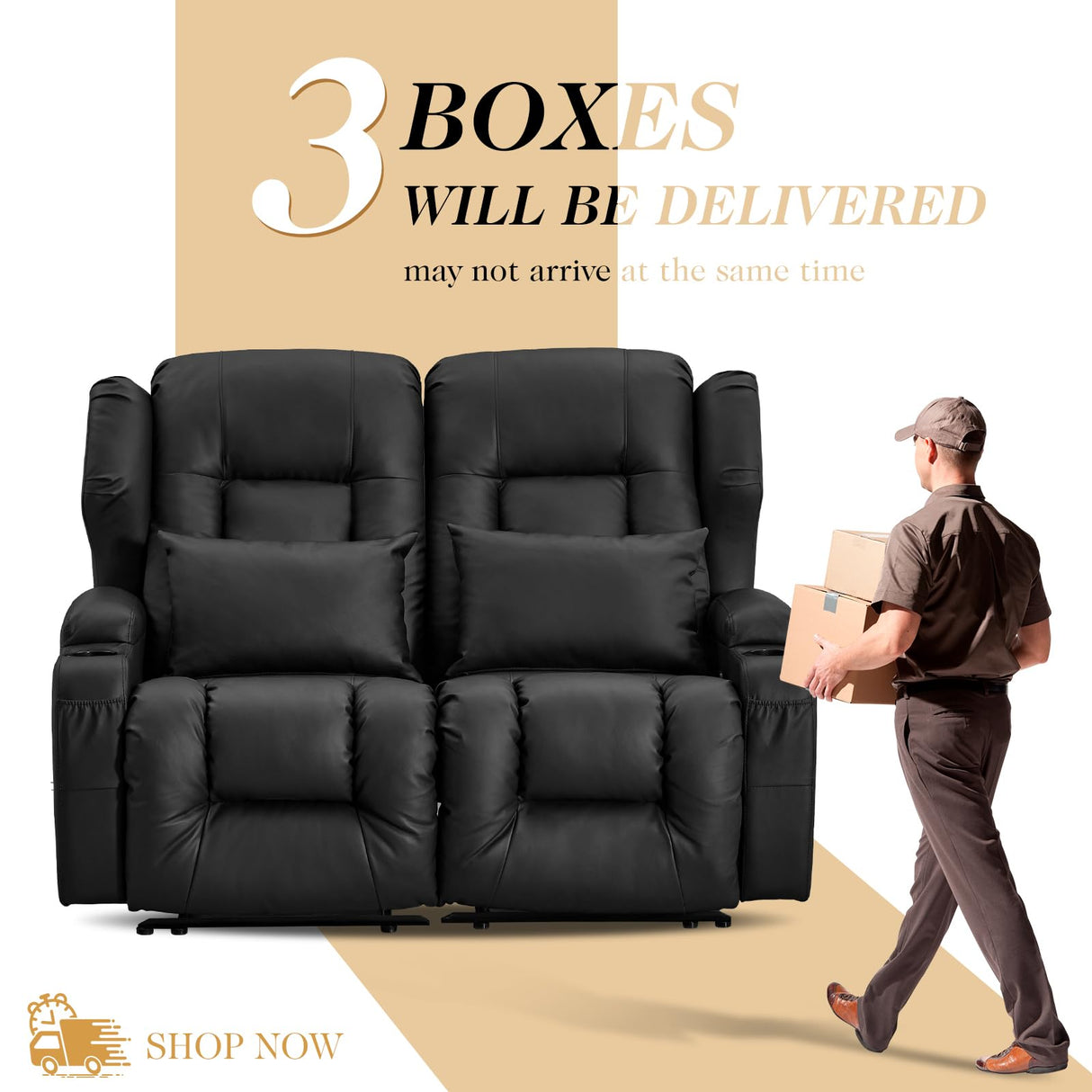 Loveseat Recliner Sofa,RV Couch 6'' Wall Hugger Recliners for Small Spaces,Faux Leather Reclining Loveseat Sofa Recliner with Cup Holders/Lumbar Pillows,RV Furniture (Black, Loveseat) Generic