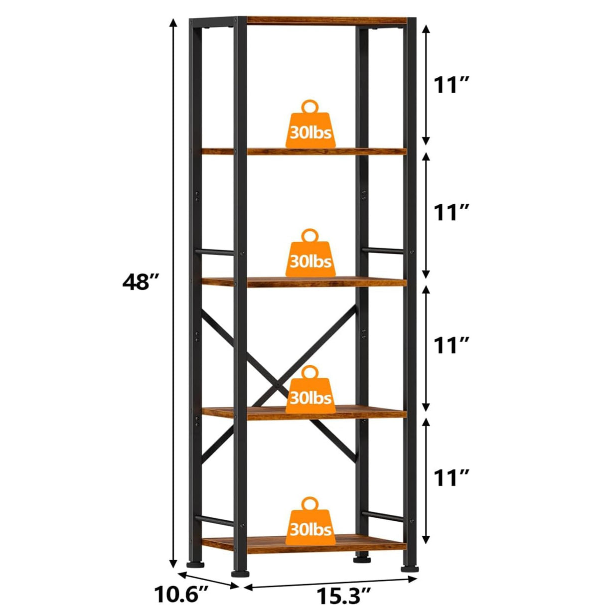Furologee 5 Tier Tall Bookshelf, Rustic Narrow Bookcase, Display Standing Shelf Units, Metal and Wood Storage Shelves Organizer for Bedroom, Living Room, Home Office, Entryway, Kitchen, Rustic Brown Furologee