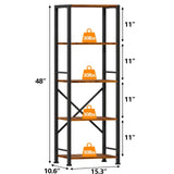 Furologee 5 Tier Tall Bookshelf, Rustic Narrow Bookcase, Display Standing Shelf Units, Metal and Wood Storage Shelves Organizer for Bedroom, Living Room, Home Office, Entryway, Kitchen, Rustic Brown Furologee