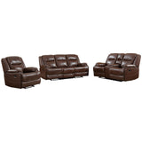 EBELLO Genuine Leather Manual Recliner Sofa Set, Recliner Chair, Loveseat Reclining Sofa and 3 Seat Recliner Sofa, Couch Furniture Set for Living Room, Meeting Room, Brown(Recliner+Loveseat+Sofa) EBELLO