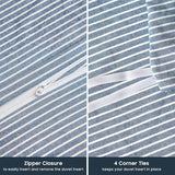 Wake In Cloud - Striped Cotton Duvet Cover Set, 100% Washed Cotton Textured Percale Bedding Set, Ticking Stripe Pinstripe Farmhouse, 3 Pieces, Denim Blue, Twin Size Wake In Cloud