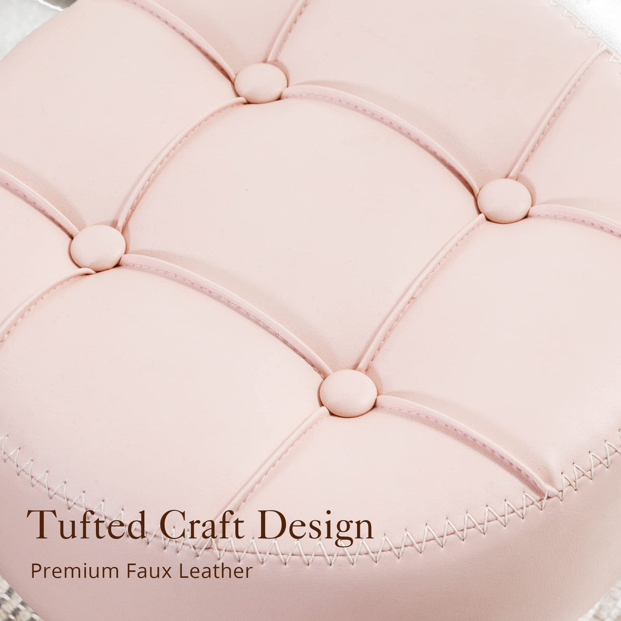 LUE BONA Adjustable Vanity Stool, 360°Swivel Vanity Chair Stool for Makeup Room, Pink Stool Chair for Vanity, Small Faux Leather Vanity Stool for Bathroom, Living Room LUE BONA