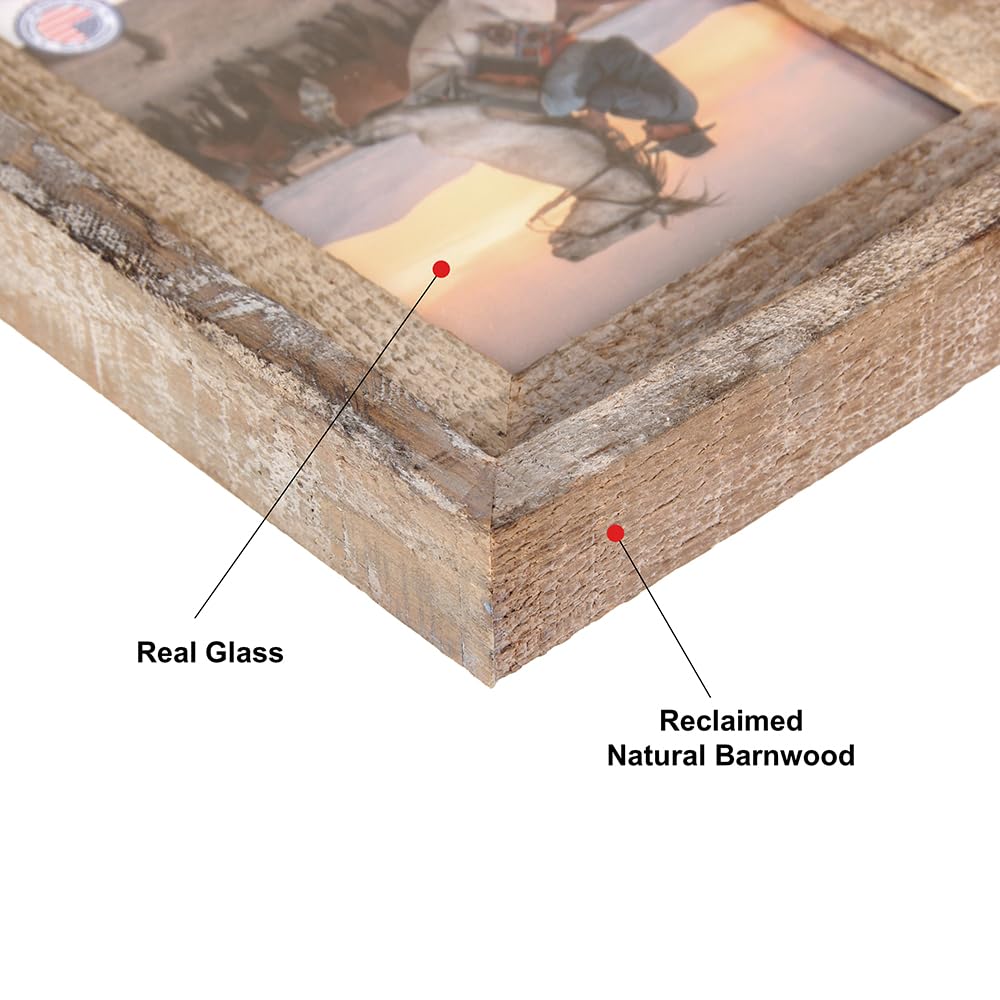 Rustic Barnwood Picture Frames 11x14 - Natural Reclaimed Wood Real Glass Wall Hanging - Handcrafted Vintage Distressed, 1 3/4" Frame Width WOOD SIDE ORBIS