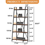 BON AUGURE Rustic Oak 5-Tier Industrial Ladder Shelf Bookcase BON AUGURE