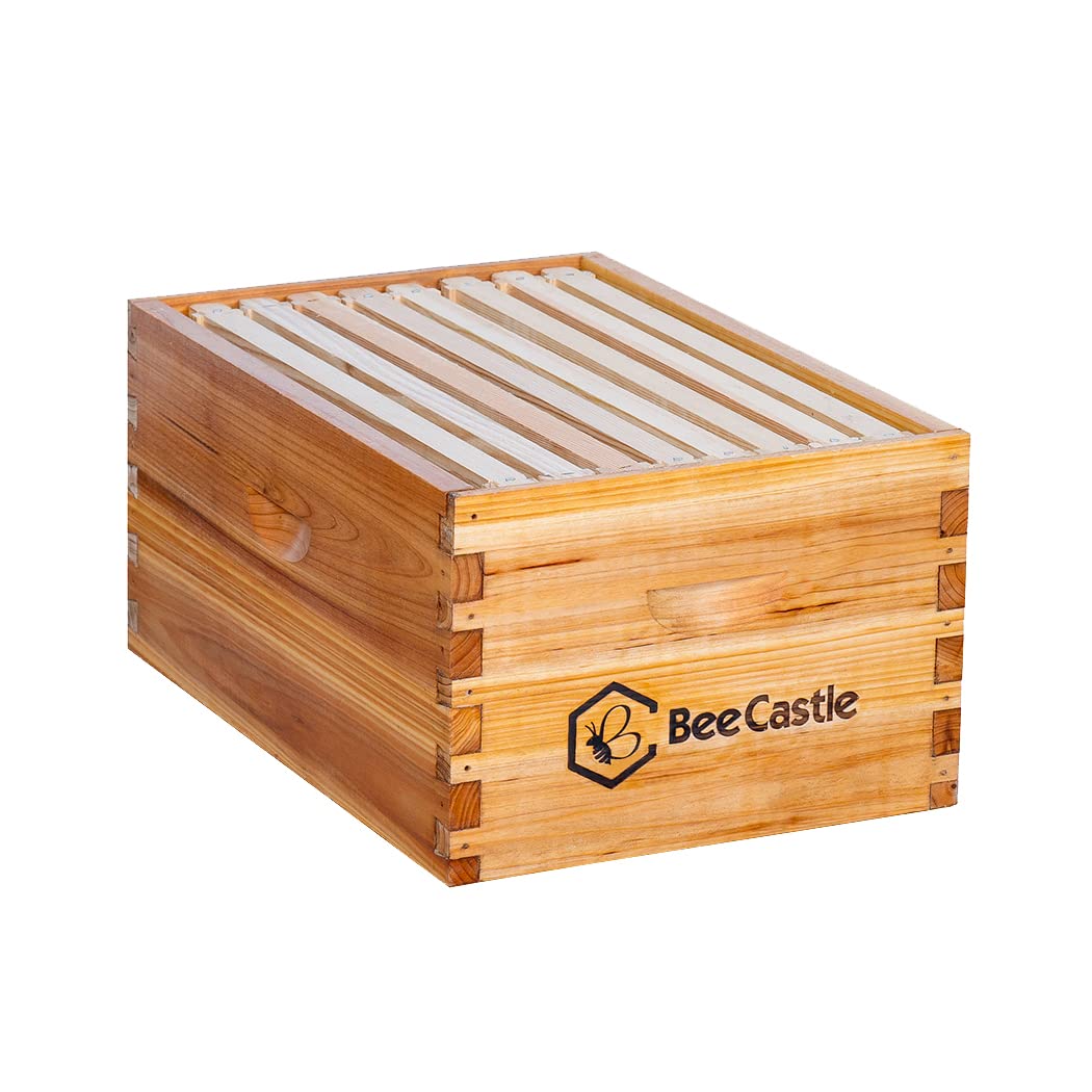 BeeCastle Heavy Wax Coated Langstroth Unassembled Deep/Brood Box with Frames and Beeswax Coated Foundation Sheet (8 Frame) BeeCastle
