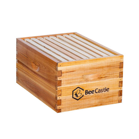 BeeCastle Heavy Wax Coated Langstroth Unassembled Deep/Brood Box with Frames and Beeswax Coated Foundation Sheet (8 Frame) BeeCastle