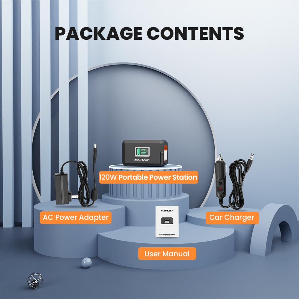 HOWEASY 120W Portable Power Station, 88Wh Solar Generator, Lithium Battery Power with 2 110V AC (Peak 150W) Socket/ 2 DC Ports/3 USB QC3.0/LED Light for Outdoor Camping Trip Hunting Emergency HOWEASY
