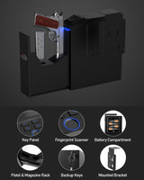 MAEZOE Gun Safe Biometric Pistol Safe with Quick Access Sliding Door, Mounted Nightstand Fireproof Handgun Safe & Gun Lock Box for Truck, Desk, Bedside, Wall with Fingerprint, PIN Code, KEY Access MAEZOE