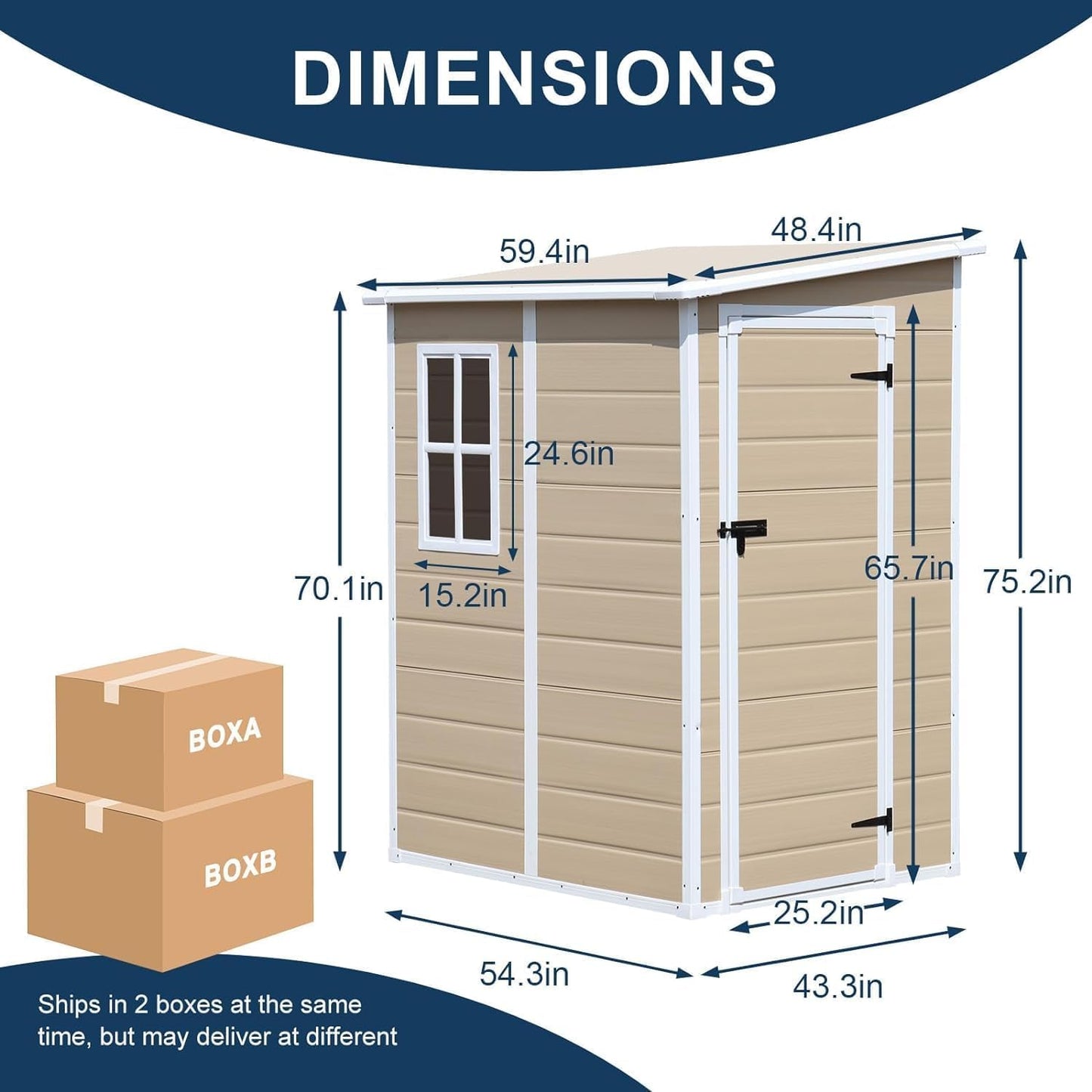 CDCASA 5x4 FT Resin Storage Shed, Waterproof Sheds & Outdoor Storage with Floor & Window & Lockable Door, Tool Shed for Garden, Patio, Backyard