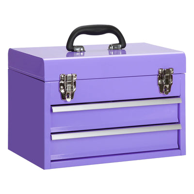 14 Inch Steel Portable Tool Box with drawers - Tool Storage Box Organizer with Metal Latch Closur - Powder Coated Toolbox Chest for Tools Storage Cabinet (PURPLE)