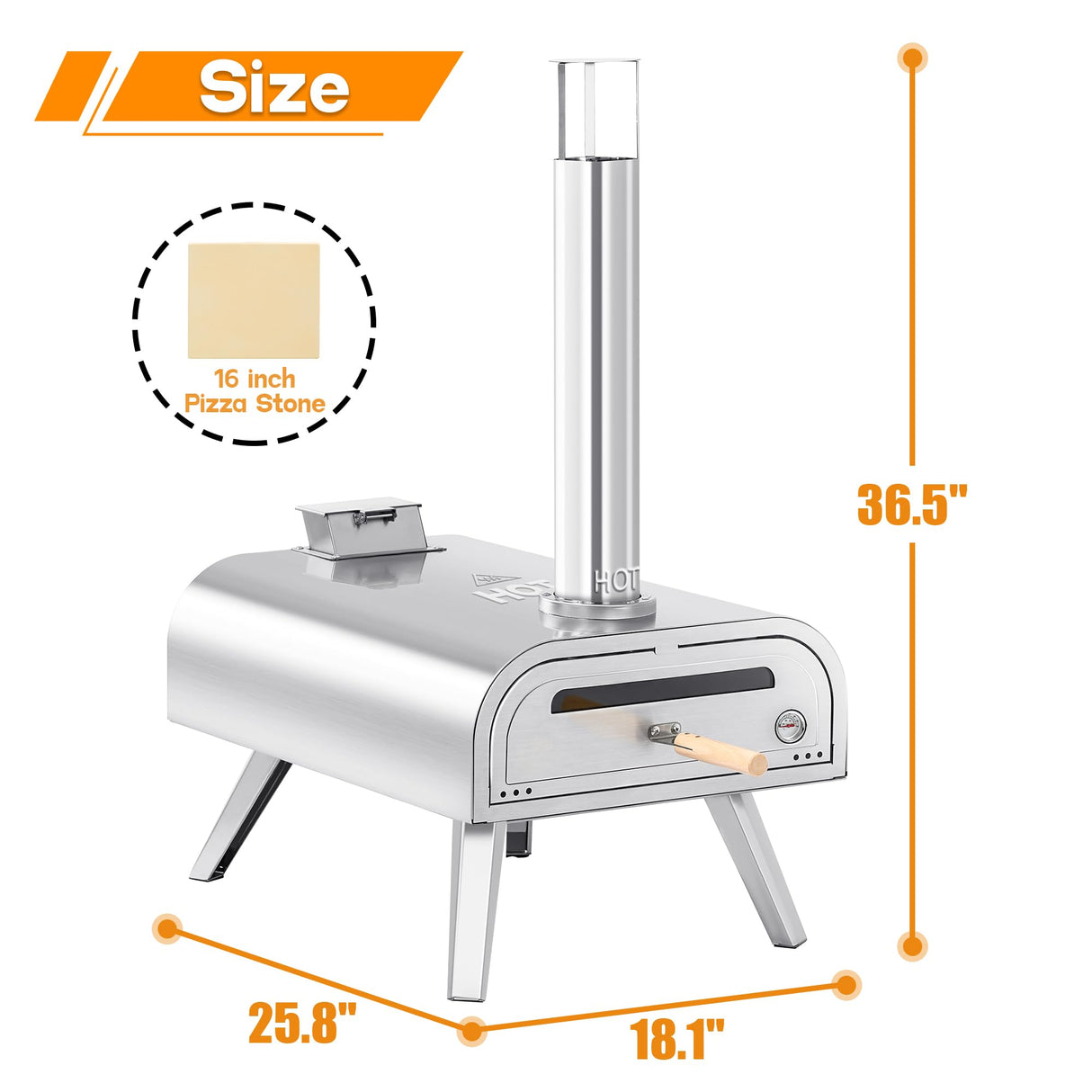 BIG HORN OUTDOORS 16 Inch Wood Pellet Burning Pizza Oven Pellet Pizza Stove, Portable Stainless Steel Pizza Oven with Pizza Stone for Outdoor Backyard Pizza Maker Garden Kitchen BIG HORN OUTDOORS