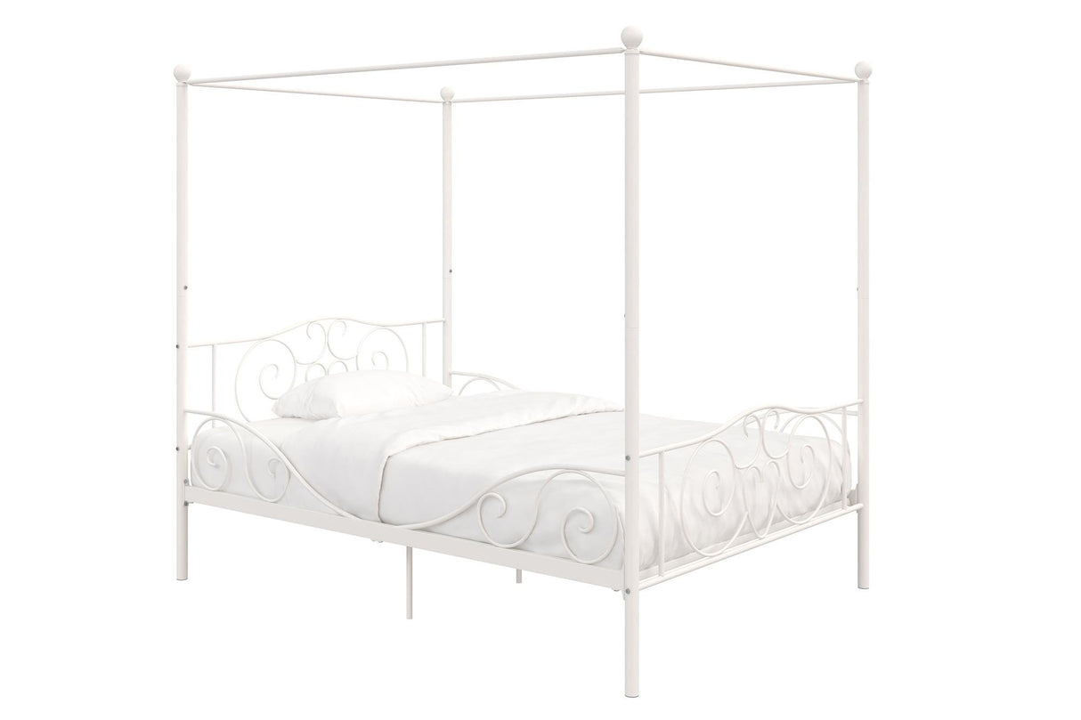 DHP Metal Canopy Bed Frame - Full Size, White with Heart Scroll Design DHP