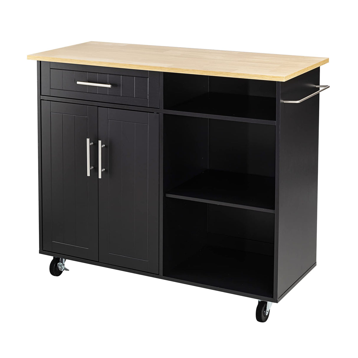 Shintenchi Kitchen Island Cart with Storage,Rolling Kitchen Island Side Table on Wheels with Large Worktop,Storage Cabinet,Towel Rack and Drawers for Kitchen,Dinning Room,Black Shintenchi