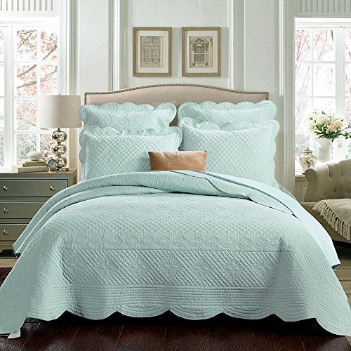 Calla Angel Sage Garden Luxury Pure Cotton Quilt, King, Light Aqua Calla Angel