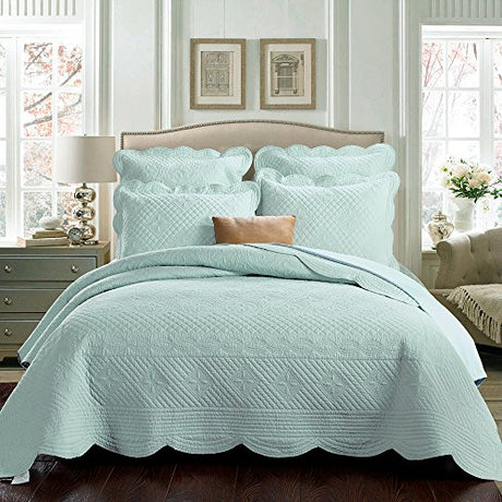 Calla Angel Sage Garden Luxury Pure Cotton Quilt, King, Light Aqua Calla Angel
