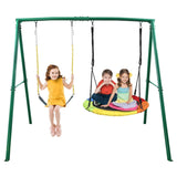 Trekassy 440lbs 2 Seat Swing Set for Backyard, 1 Saucer Swing Seat and 1 Belt Swing Seat with Heavy Duty A-Frame Metal Swing Stand Trekassy