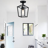 【Upgraded】 Semi Flush Mount Ceiling Light, Black Industrial Ceiling Light Fixtures, Farmhouse Light Fixture for Entryway Porch Hallway Stairway Garage Living Room Dining Room Balcony Lynnoland