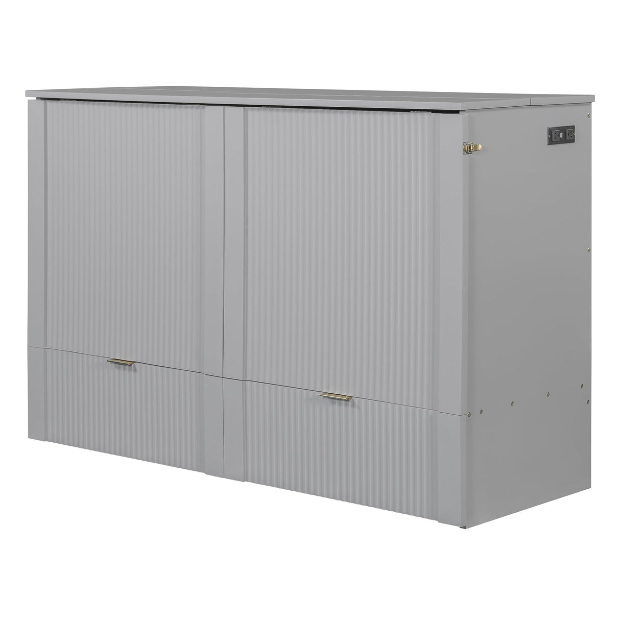 Harper & Bright Designs Queen Size Murphy Bed, Wood Queen Wall Bed with Drawer and a Set of Sockets & USB Ports, Pulley Structure Design, Gray Harper & Bright Designs