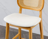 EALSON Counter Height Bar Stools Set of 4 Rattan Back Farmhouse Barstools Mid Century Modern Bar Chairs with Natural Wood Legs Comfortable Leather Upholstered Kitchen Island Chairs, White EALSON