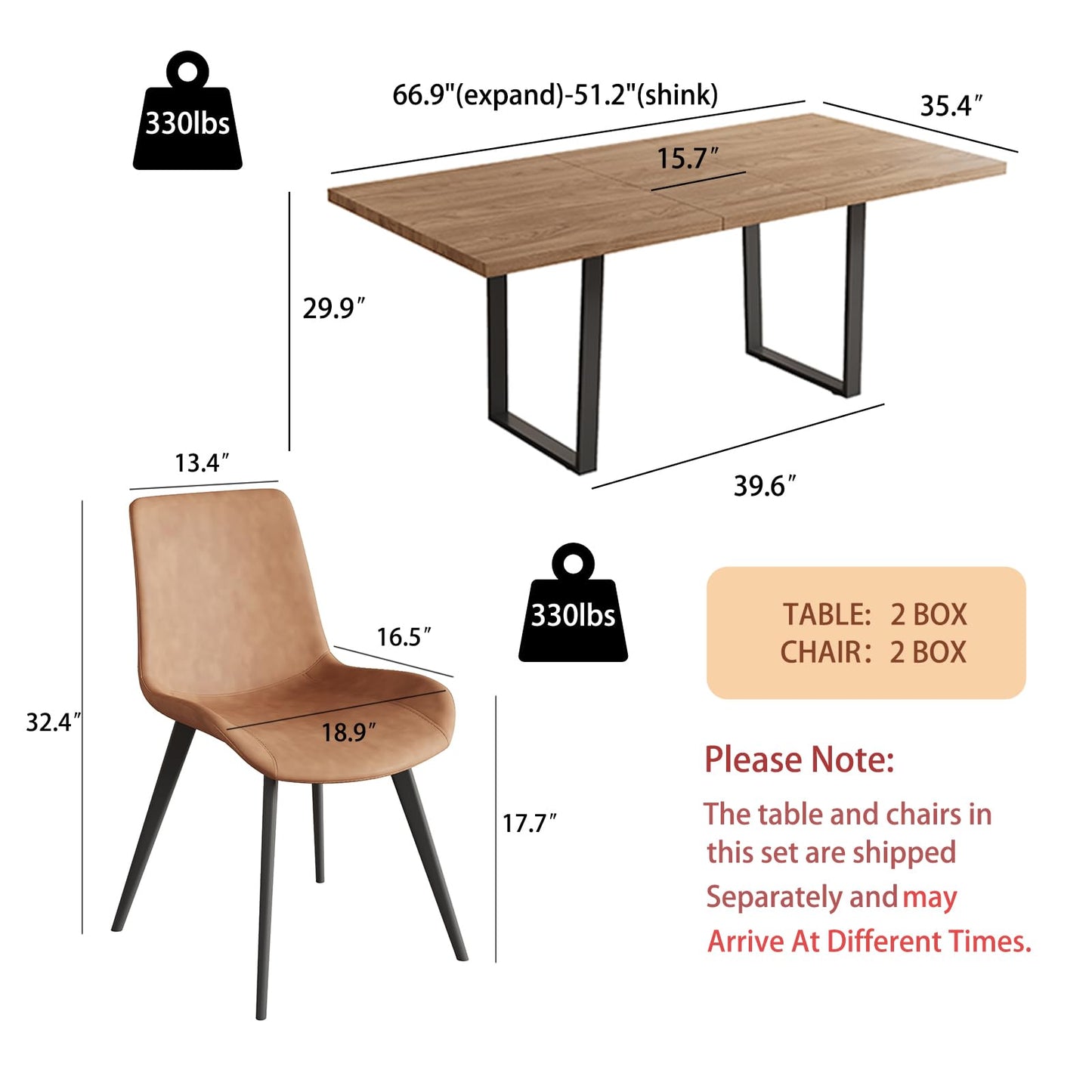 ZckyCine 67" Expandable Walnut Dining Table and 6 Upholstered Chairs, 7-Piece Dining Room Furniture Set, Mid-Century Modern Style for Home, Dining Room and Kitchen