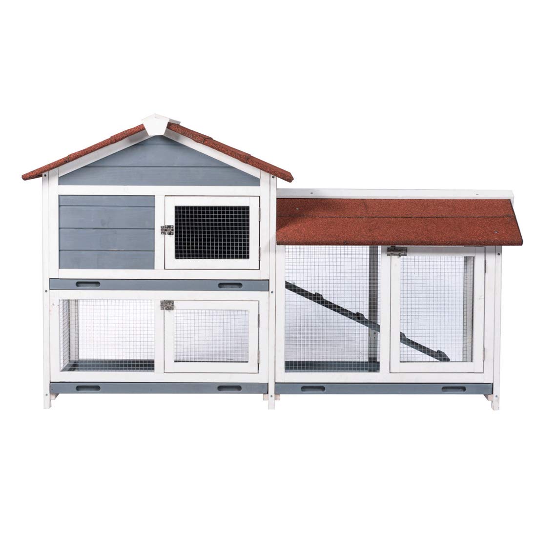 Good Life Two Floors 62" Wooden Outdoor Indoor Roof Waterproof Bunny Hutch Rabbit Cage Guinea Pig Coop PET House for Small to Medium Animals with Stairs and Cleaning Tray PET537 - WoodArtSupply