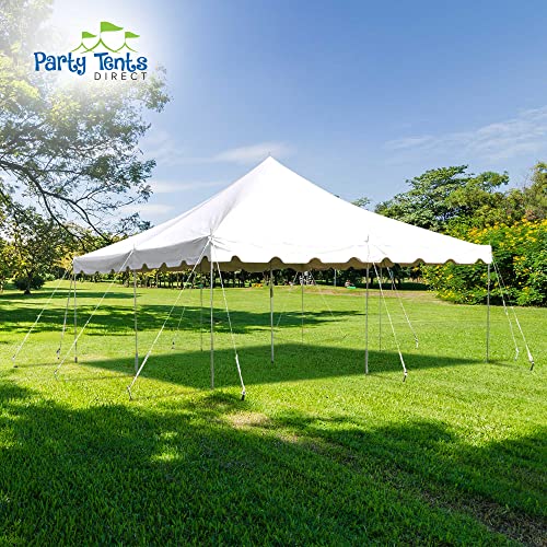 Party Tents Direct 20’ x 20’ Weekender Canopy Pole Tent, Indoor and Outdoor Heavy Duty Easy Up, 80 Person Capacity Tent for Parties, Weddings, and Events, Commercial and Residential Use, PVC White Top