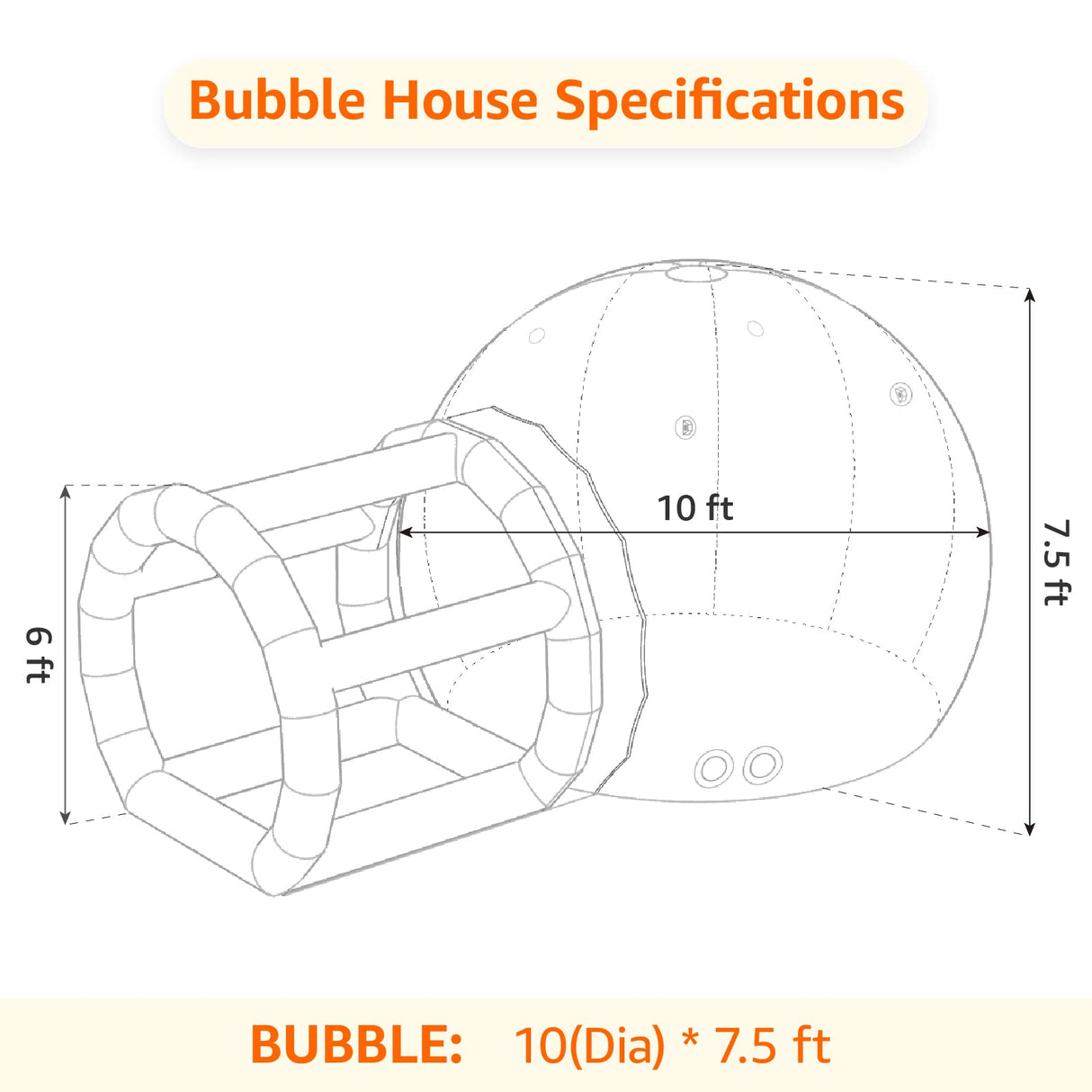 GZYSINFLA Inflatable Bubble Tent House Outdoor Transparent Commercial Grade Tarpaulin PVC Tent Bubble Clear House with Blower Clear Dome Balloon Garden Tent, 10FT Diameter Bubble, 6FT Tunnel GZYSINFLA