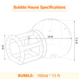 GZYSINFLA Inflatable Bubble Tent House Outdoor Transparent Commercial Grade Tarpaulin PVC Tent Bubble Clear House with Blower Clear Dome Balloon Garden Tent, 10FT Diameter Bubble, 6FT Tunnel GZYSINFLA