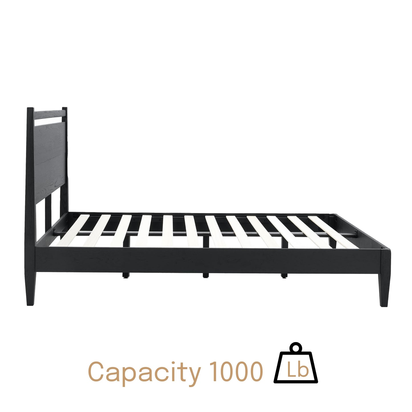 NTC Adept King Wooden Bed Frame with Headboard - Solid Oak, Silent Slats, Effortless Assembly, Burnt Black - WoodArtSupply