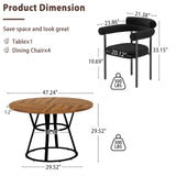 STHOUYN 47” Round Dining Table Set for 4, Small Round Kitchen Table with 4 Boucle Dinner Chairs, Modern Circle 5 Piece Dining Table with Steel Legs (Black) STHOUYN