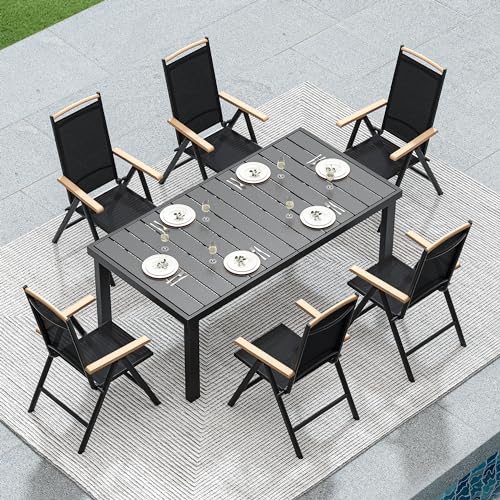 YITAHOME Aluminum Patio Dining Table for 6, 55" Outdoor Dining Table, E-coated Rectangular Patio Table for Backyard Garden Lawn, Black YITAHOME