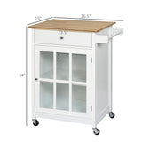 HOMCOM 27" Rolling Kitchen Island Cart with Drawer and Glass Door Cabinet, Kitchen Trolley with Adjustable Shelf and Towel Rack, White HOMCOM