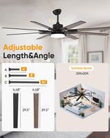 72 inch Large Ceiling Fans with Lights and Remote Indoor/Outdoor Ceiling fan for Living Room Patio Gazebo Kitchen Farmhouse Ceiling Fan Industrial 6 Speed Reversible Quiet DC Motor Dual Side 8 Blades Aircyol