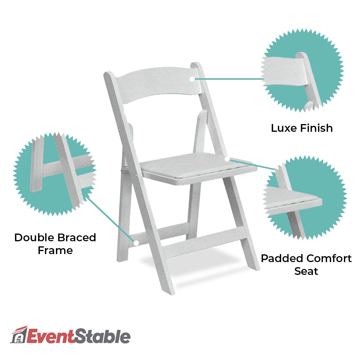 EventStable Titan Series Wood Folding Chair - White Indoor/Outdoor Lightweight Folding Chair - Vinyl Padded Folding Chair for Weddings Events - 4-Pack - WoodArtSupply