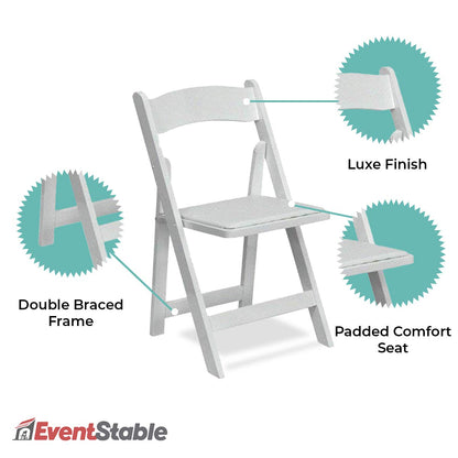 EventStable Titan Series Wood Folding Chair - White Indoor/Outdoor Lightweight Folding Chair - Vinyl Padded Folding Chair for Weddings Events - 4-Pack - WoodArtSupply