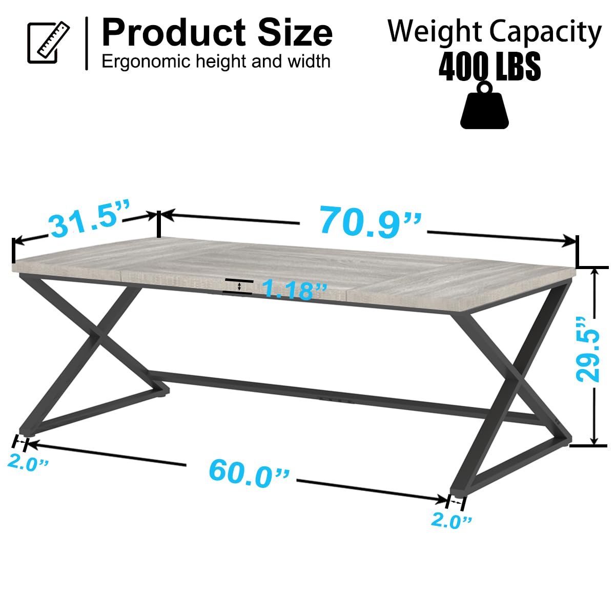 IBF Large Home Office Computer Desk, Industrial Long Work Study Writing Desk, Simple Executive Conference Table for 2 Person, Wood Metal Double Pc Gaming Workstation in Bedroom, Light Grey Oa - WoodArtSupply