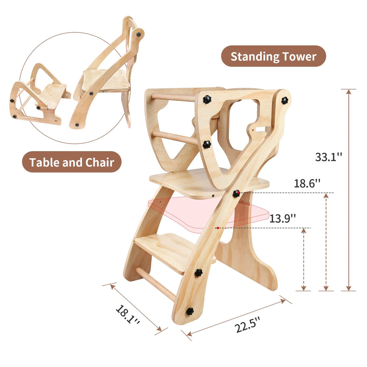 Toddler Standing Tower, 2 in 1 Toddler Kitchen Step Stool Helpers, Adjustable Height with Safety Rails Yacul