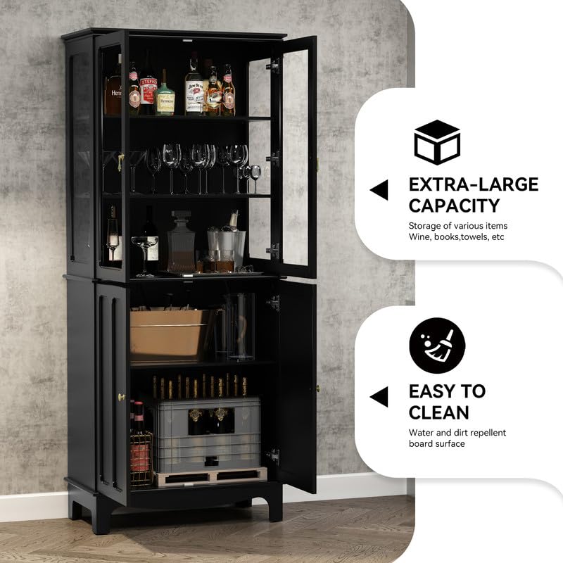 ARTPOWER 72" Freestanding Kitchen Pantry Storage Sideboard, Classical Tall Cabinet with Glass Door and Adjustable Shelves for Kitchen, Livingroom and ARTPOWER