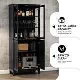 ARTPOWER 72" Freestanding Kitchen Pantry Storage Sideboard, Classical Tall Cabinet with Glass Door and Adjustable Shelves for Kitchen, Livingroom and ARTPOWER