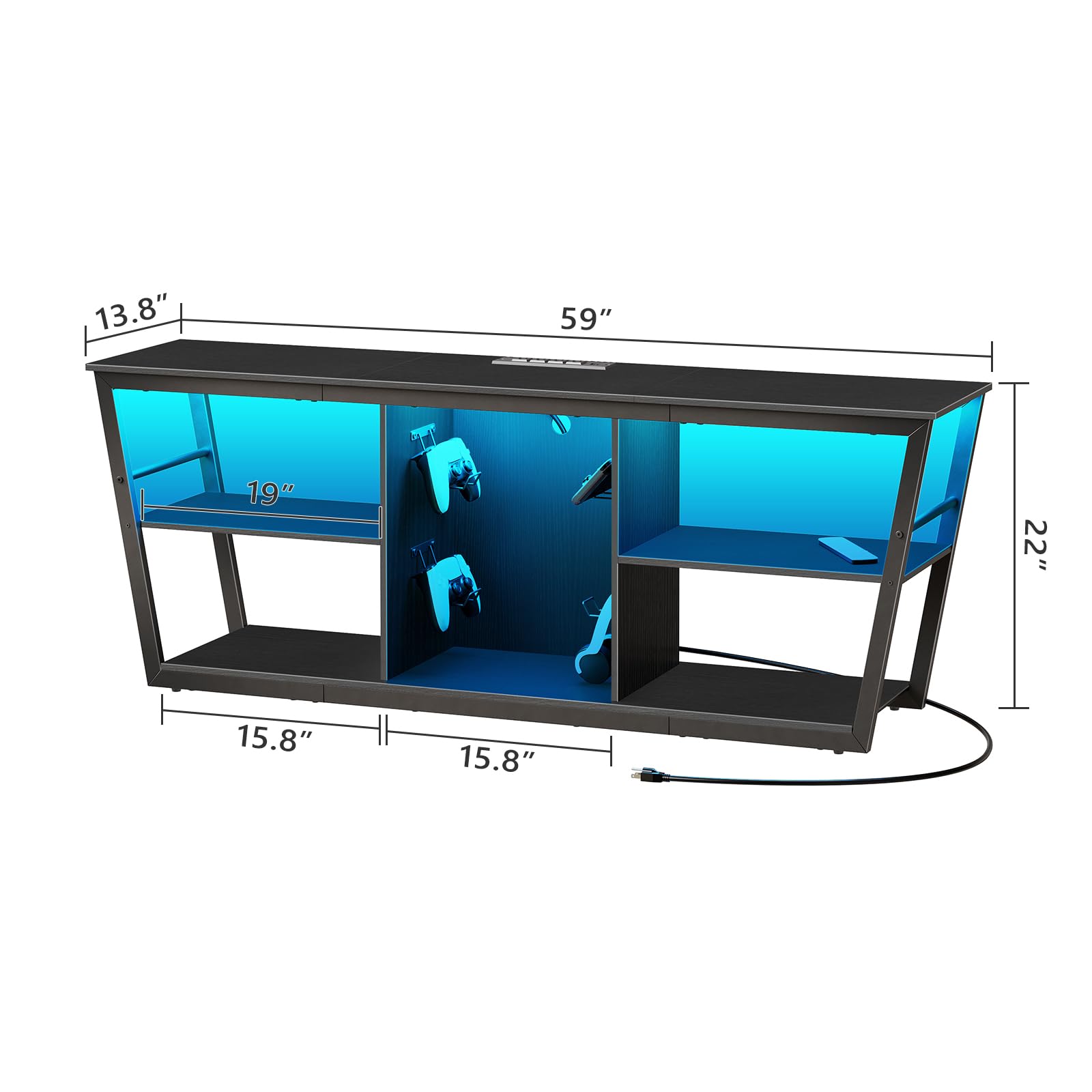 MAHANCRIS Modern TV Stand for TVs up to 65 Inch, Entertainment Center with Power Outlet and LED Lights, Media Console Table with Shelf for PS5, Gamepad, Living Room, Bedroom, Black TVHB36E01 - WoodArtSupply